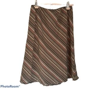 Green and Orange Striped Pull-On A-Line Skirt